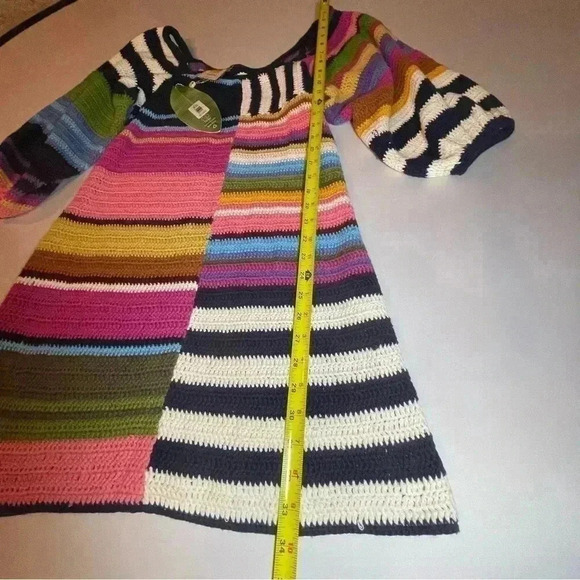 Anthropologie Farm Rio Stripe Mini Dress Crochet Knit Puff Sweater Chunky S $265 - Picture 10 of 12